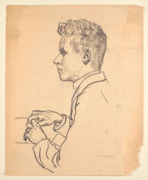 Walther Gamerith, Bruno Gamerith, der Bruder des Künstlers, undatiert, Kohle auf Papier, 52 x 4…