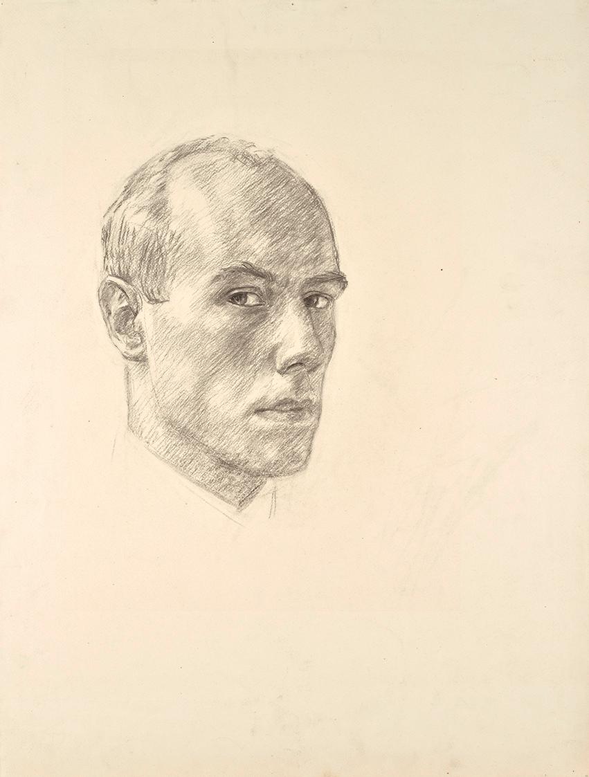 Walther Gamerith, Selbstporträt, 1928, Kohle auf Papier, 58,5 x 44,5 cm, Belvedere, Wien, Inv.-…