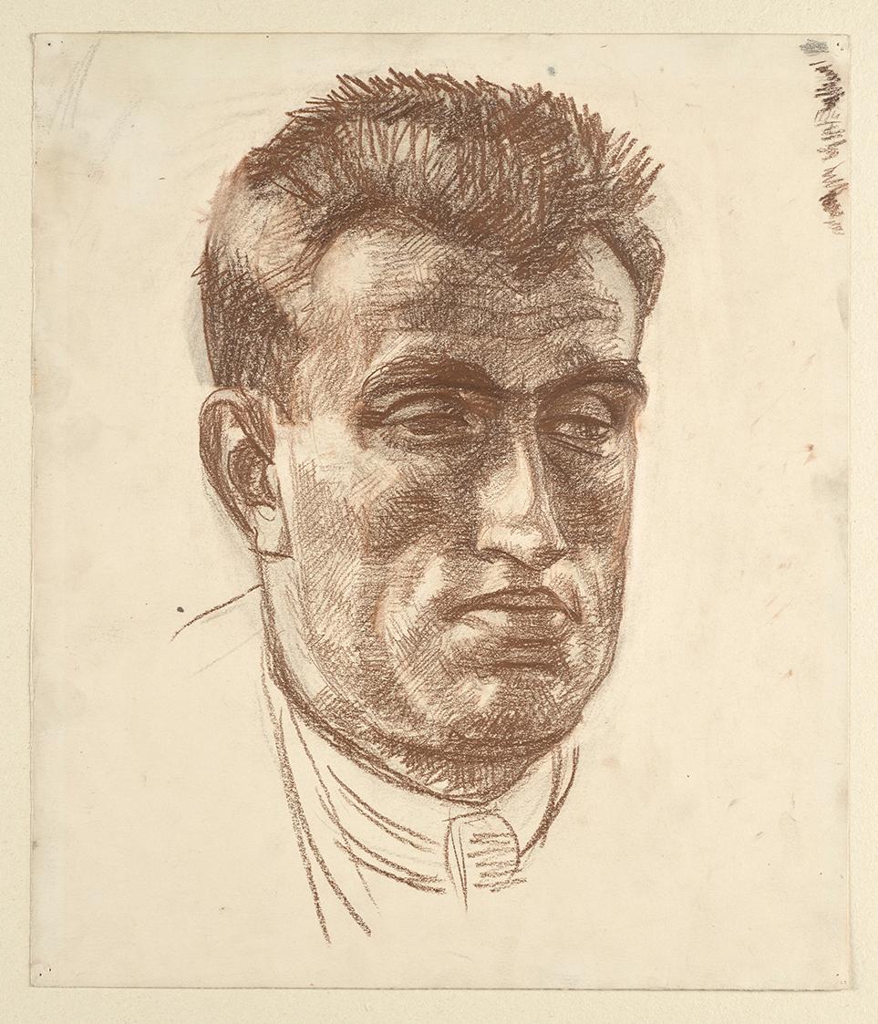 Walther Gamerith, Herrenbildnis, undatiert, Rötel auf Papier, 42,5 x 36,5 cm, Belvedere, Wien, …