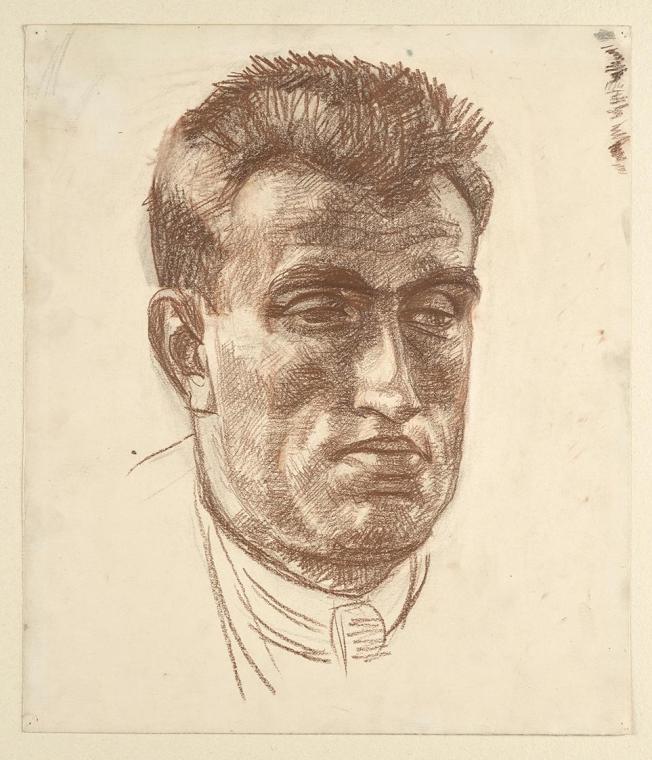 Walther Gamerith, Herrenbildnis, undatiert, Rötel auf Papier, 42,5 x 36,5 cm, Belvedere, Wien, …