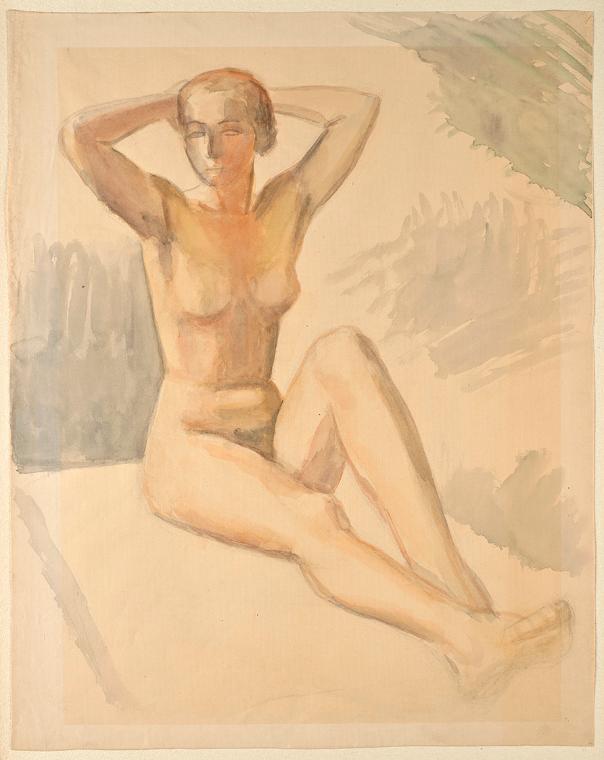 Walther Gamerith, Sitzender weiblicher Akt, undatiert, Aquarell auf Papier, 58,5 x 46,3 cm, Bel…