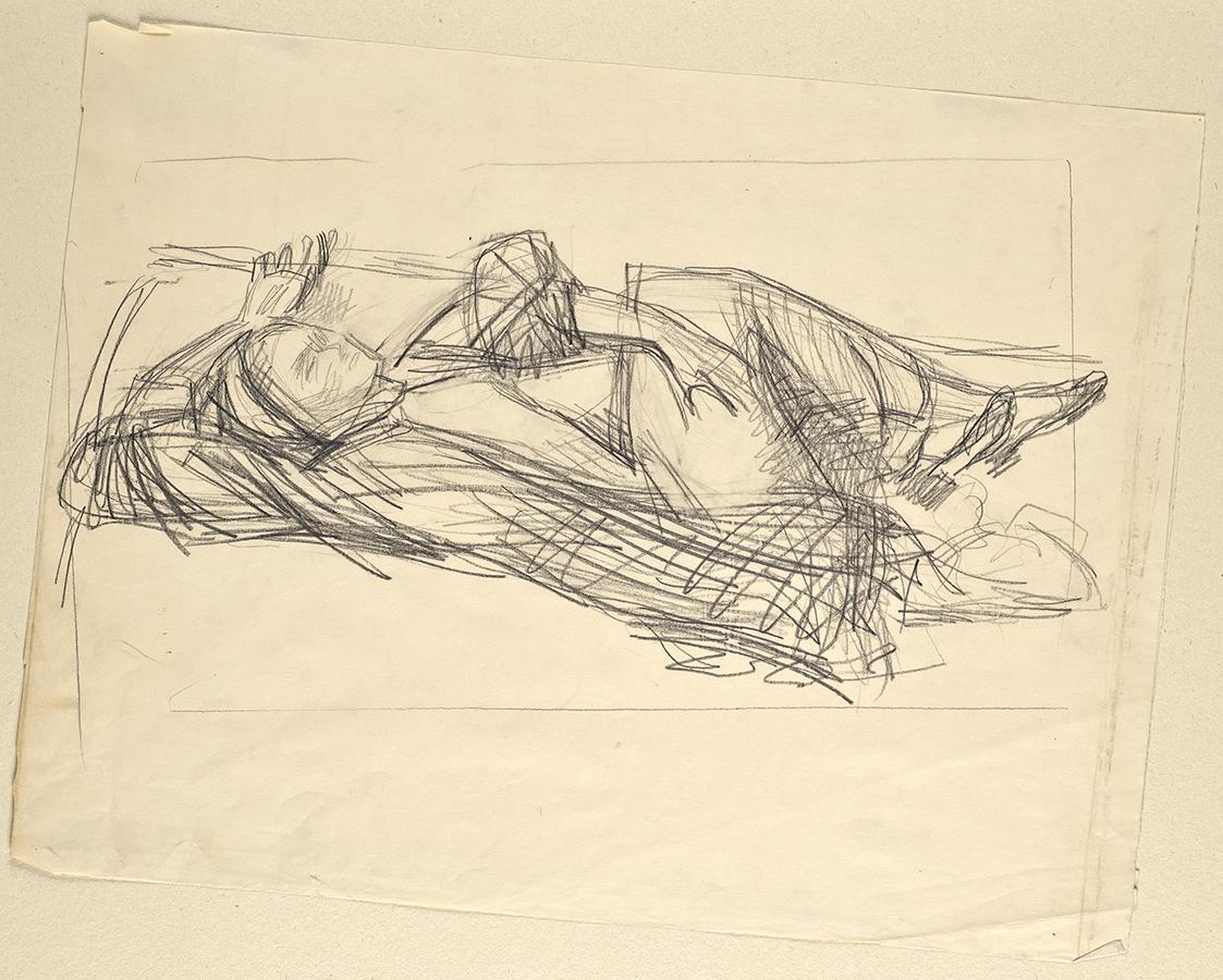 Walther Gamerith, Grete Gamerith auf Couch, undatiert, Bleistift auf Papier, 38,5 x 50,5 cm, Be…