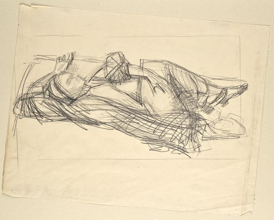 Walther Gamerith, Grete Gamerith auf Couch, undatiert, Bleistift auf Papier, 38,5 x 50,5 cm, Be…