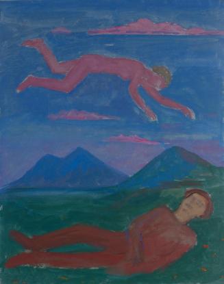 Walther Gamerith, Allegorische Szene, um 1948, Aquarell auf blauem Naturpapier, 61 x 48 cm, Bel…