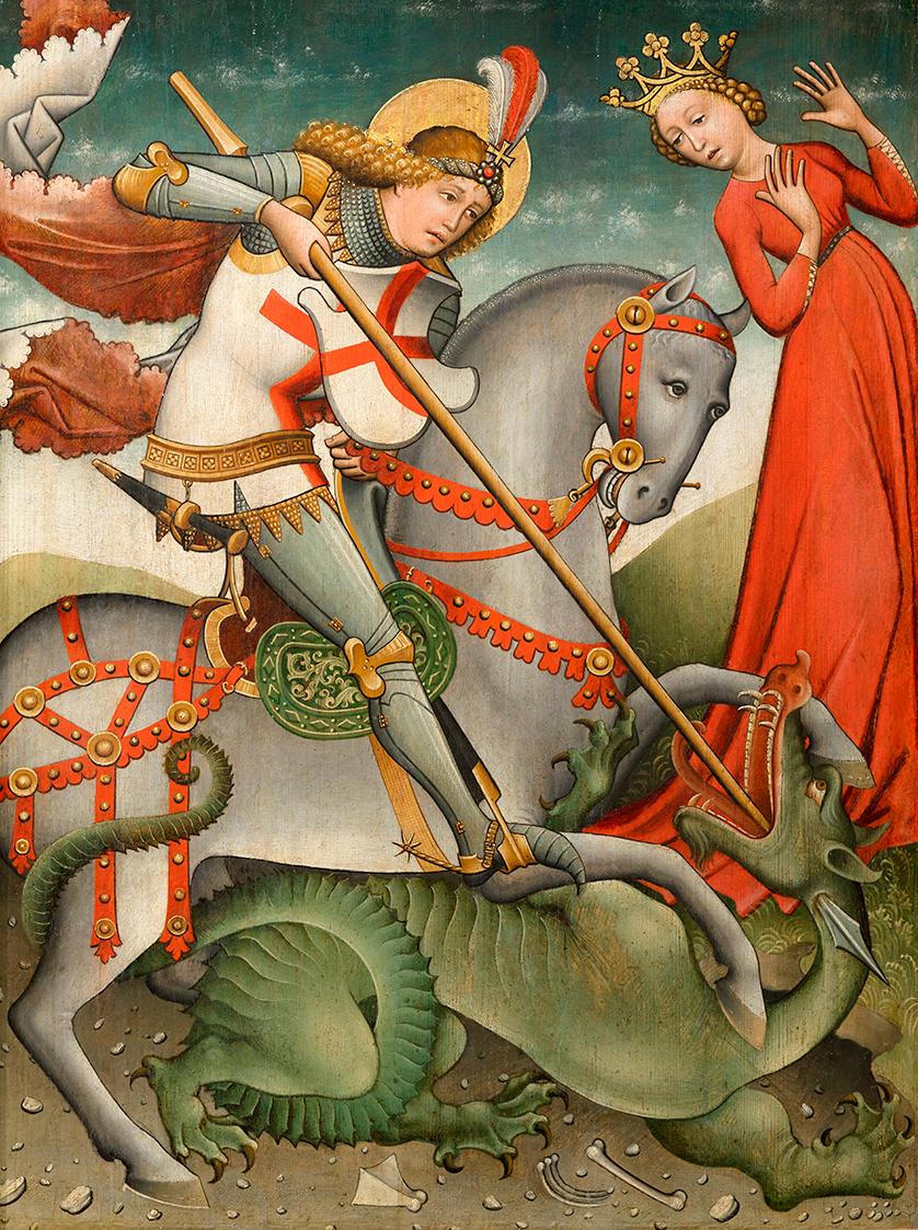 Thomas von Villach, Drachenkampf des hl. Georg, um 1490/1495, Malerei auf Holz, ungerahmt: 97,2…