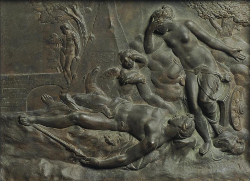 Matthäus Donner, Venus beweint den toten Adonis, um 1750, Gips, schwärzlich und grün patiniert,…