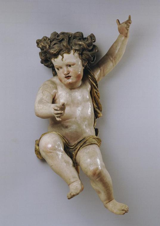 Johann Meinrad Guggenbichler, Putto, um 1685/1686, Lindenholz, gefasst, H: 89 cm, Belvedere, Wi ...