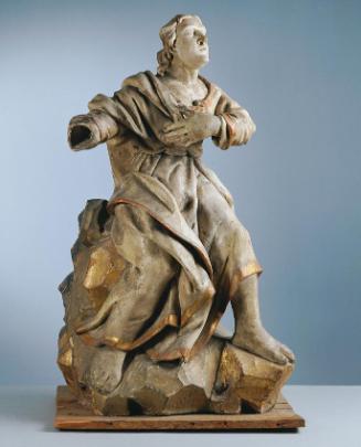 Unbekannter Künstler, Apostel einer Ölberggruppe, Holz, weiß und goldfarben gefasst, H: 94 cm, …