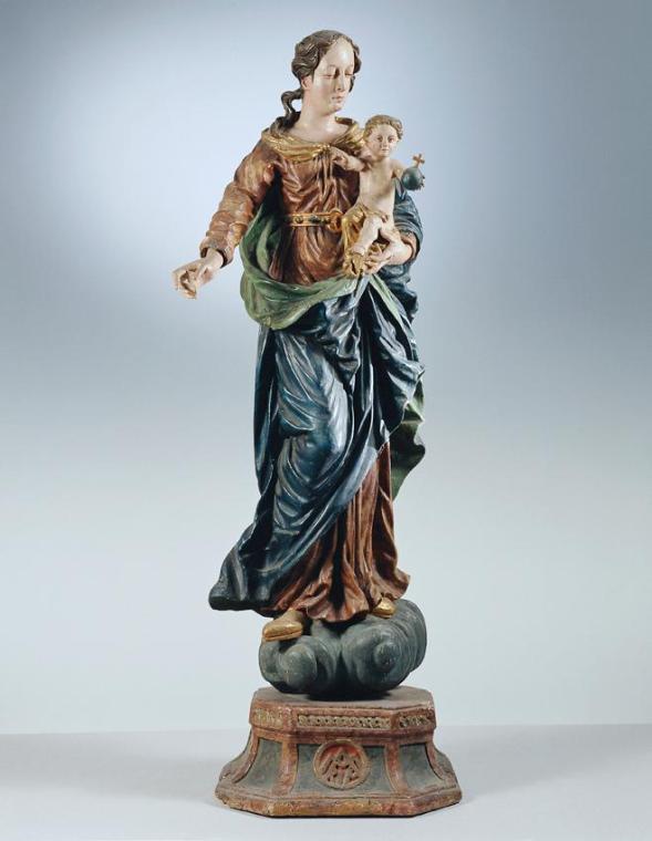 Unbekannter Künstler, Madonna mit Kind, Holz, gefasst, H: 89,5 cm, Belvedere, Wien, Inv.-Nr. 76…