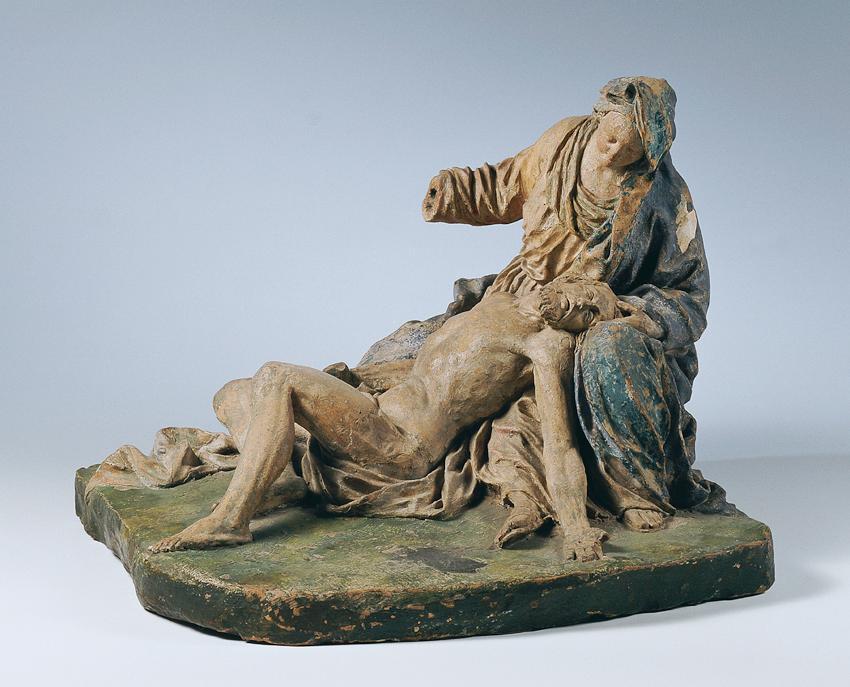 Unbekannter Künstler, Pietà, um 1760, Terrakotta, Reste einer alten farbigen Fassung, H: 25,5 c ...