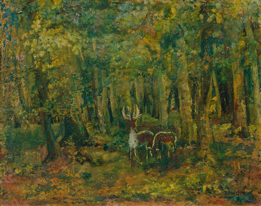 Roberta Hoch-Deutschmann, Tiere im düsteren Wald, 1950, Öl auf Leinwand, 34 x 42 cm, Belvedere,…