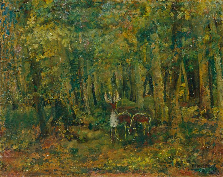 Roberta Hoch-Deutschmann, Tiere im düsteren Wald, 1950, Öl auf Leinwand, 34 x 42 cm, Belvedere, ...