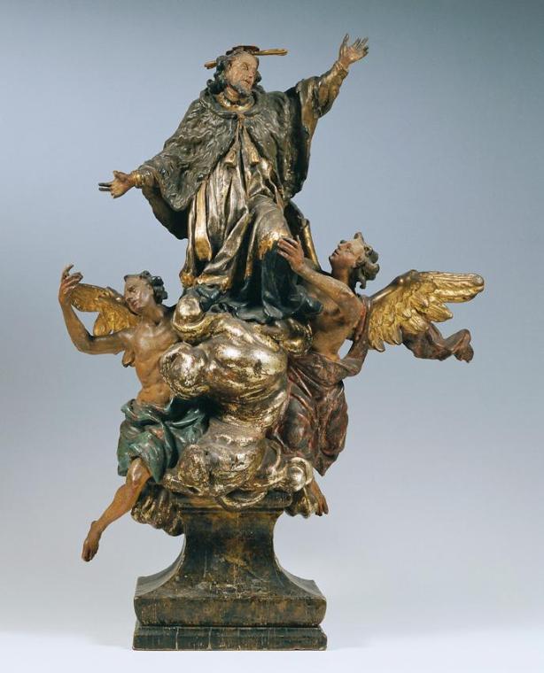 Unbekannter Künstler, Apotheose des heiligen Johannes von Nepomuk, 18. Jahrhundert, Holz, gefas…