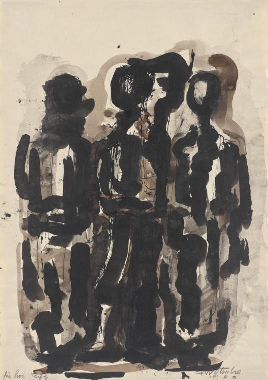 Fritz Wotruba, Drei Figuren, 1953, Tusche, Feder, laviert, Aquarell auf Papier, Blattmaße: 41,7…