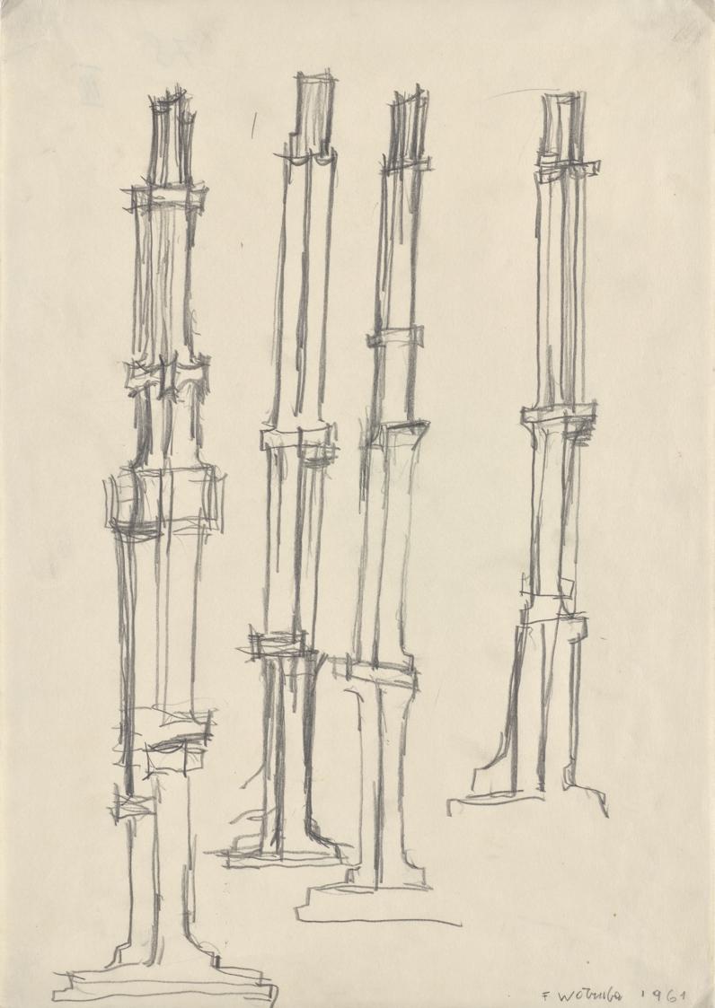 Fritz Wotruba, Vier stehende Figuren, 1961, Bleistift auf Papier, Blattmaße: 41,8 × 29,6 cm, Be…
