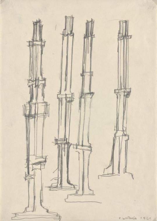 Fritz Wotruba, Vier stehende Figuren, 1961, Bleistift auf Papier, Blattmaße: 41,8 × 29,6 cm, Be…