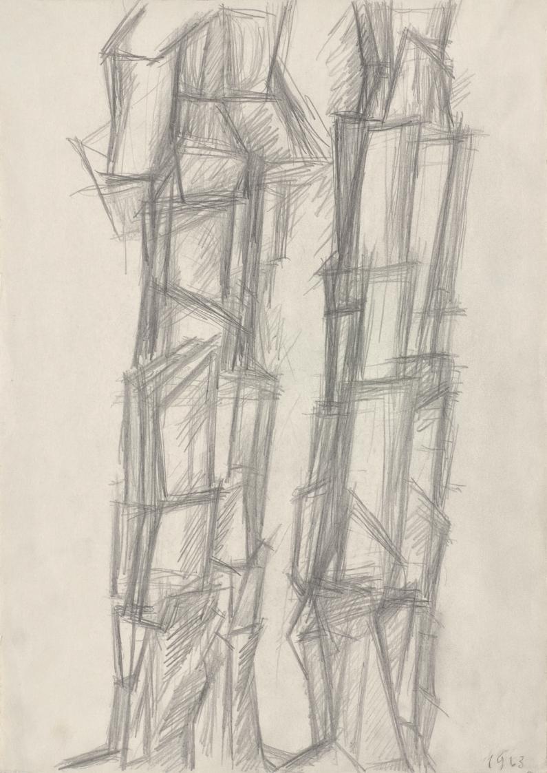 Fritz Wotruba, Zwei stehende Figuren, 1963, Bleistift auf Papier, Blattmaße: 41,9 × 29,8 cm, Be…