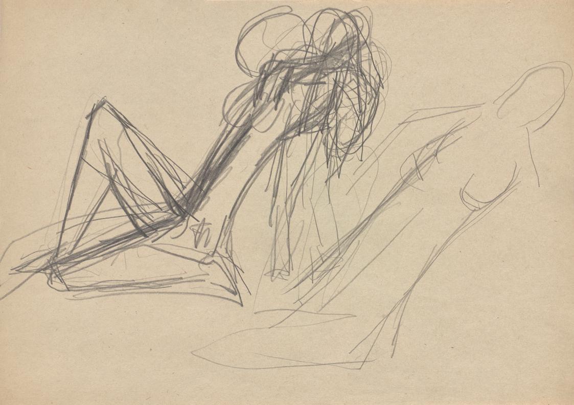 Fritz Wotruba, Zurückgelehnte weibliche Figuren, 1946/47, Bleistift auf Papier, Blattmaße: 20,9…