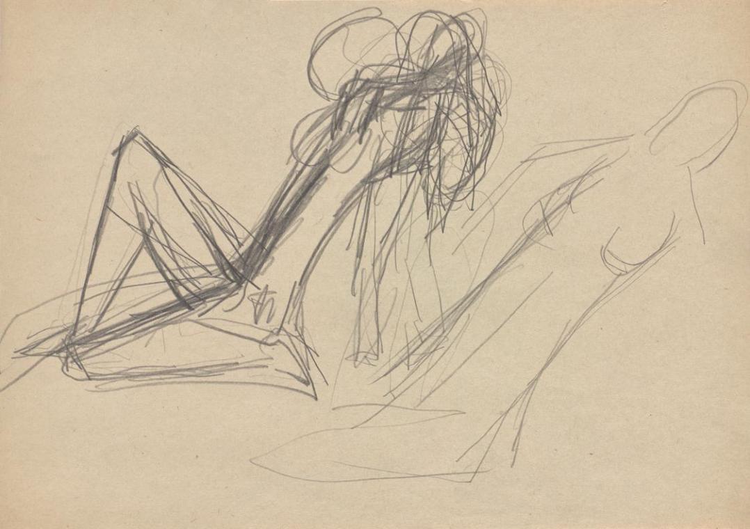 Fritz Wotruba, Zurückgelehnte weibliche Figuren, 1946/47, Bleistift auf Papier, Blattmaße: 20,9…