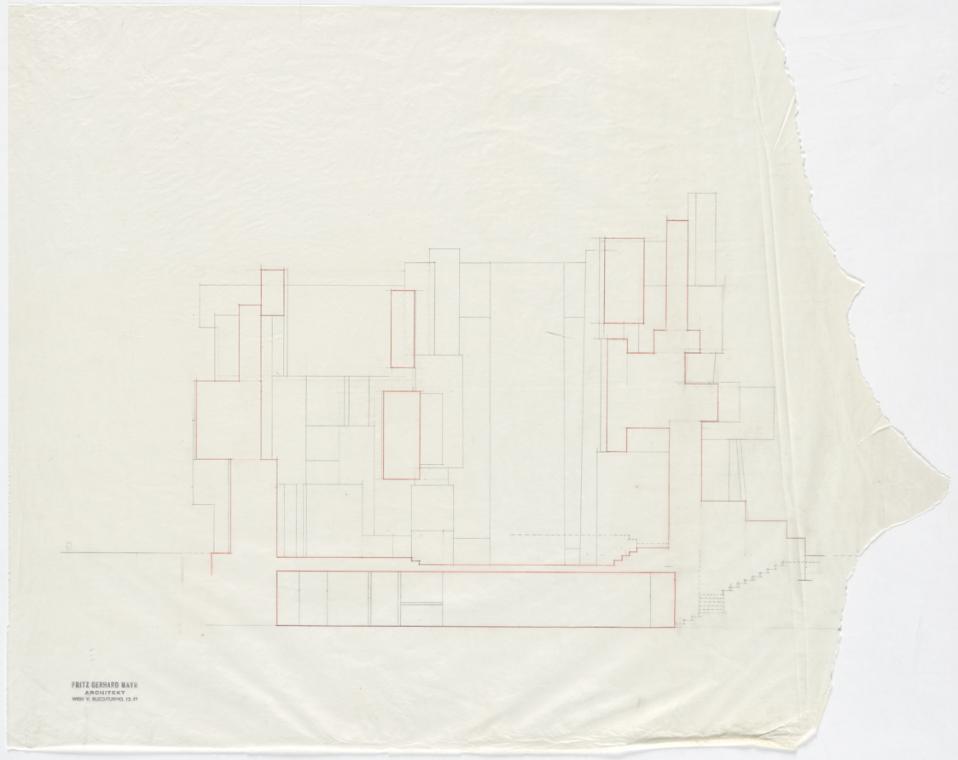 Fritz Gerhard Mayr, Karmelitinnenkloster Steinbach bei Wien. Kirche, Schnitt, 1:50, 1968, Bleis ...