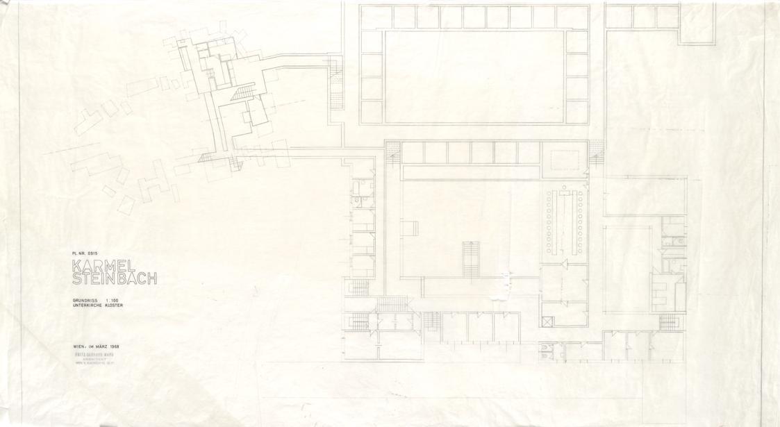 Fritz Gerhard Mayr, Karmelitinnenkloster Steinbach bei Wien. Unterkirche, Kloster, Grundriss, 1 ...