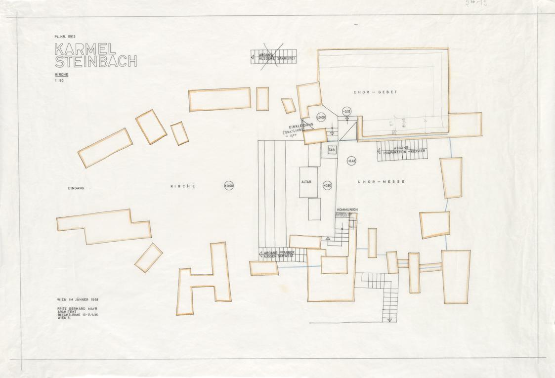 Karmelitinnenkloster Steinbach bei Wien. Grundriss Kirche, Erdgeschoß, 1:50, Plan-Nr. 913