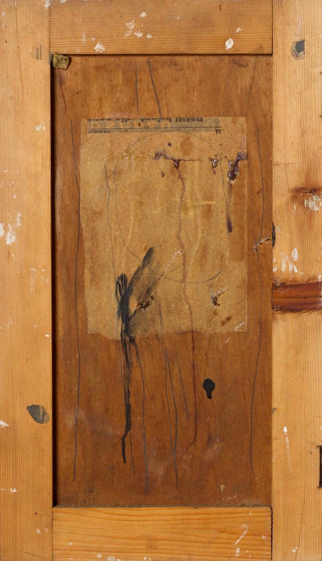 Gerhard Kaiser, Schrein 1, 1980, Holz, Lack, Papier, Tusche, Kaugummi, 52,5 × 30 × 2 cm, Belved…