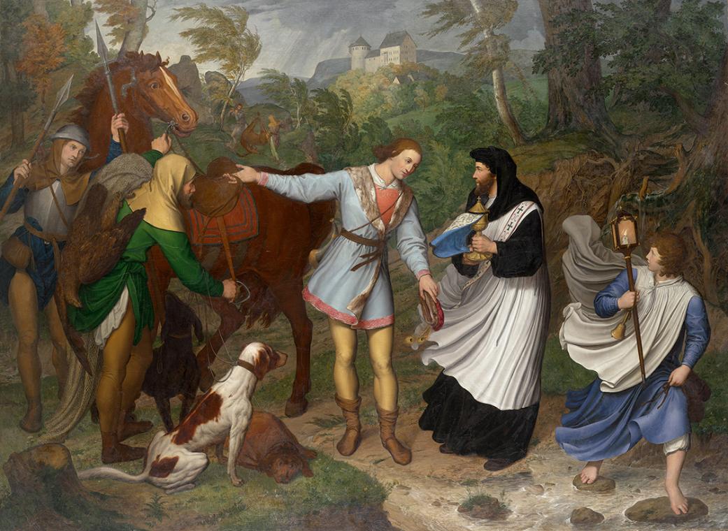 Ludwig Ferdinand Schnorr von Carolsfeld, Rudolf von Habsburg und der Priester, 1828, Öl auf Lei…