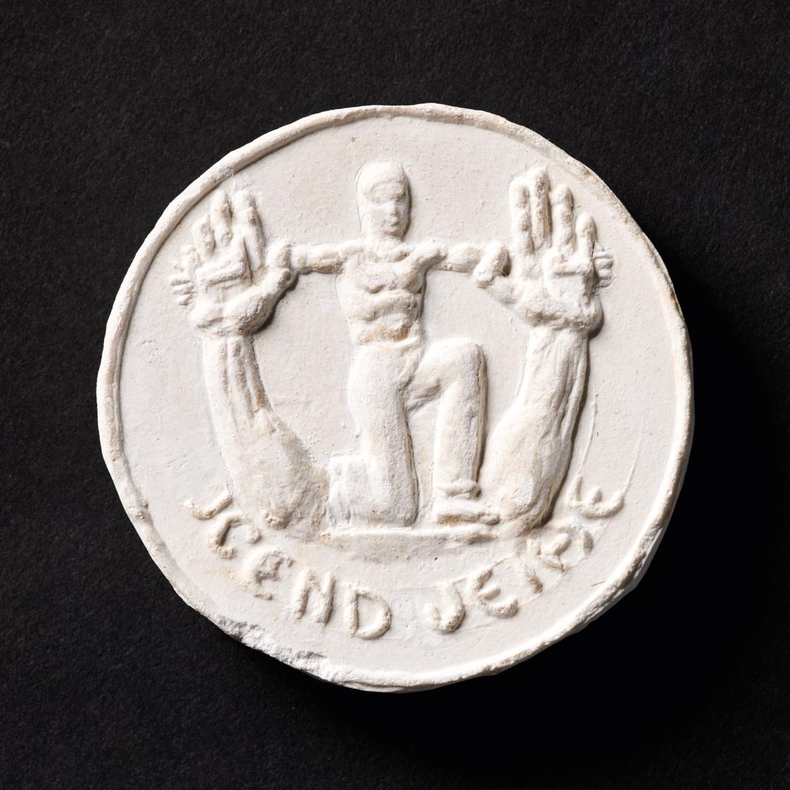 Fritz Wotruba, Entwurf für Medaille (Jugendweihe), frühe 1920er Jahre, Gips, gegossen, 1 × 5,2 …