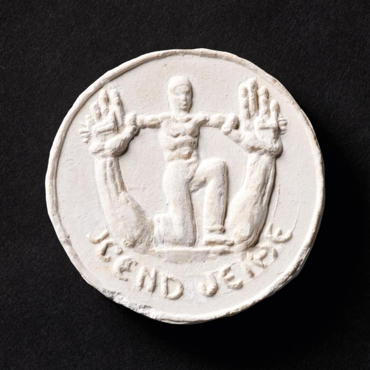 Fritz Wotruba, Entwurf für Medaille (Jugendweihe), frühe 1920er Jahre, Gips, gegossen, 1 × 5,2 …