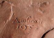 Gustinus Ambrosi, Julius Raab, Detail: Bezeichnung, 1957, Gips, orange getönt, H: 62 cm, Belved ...