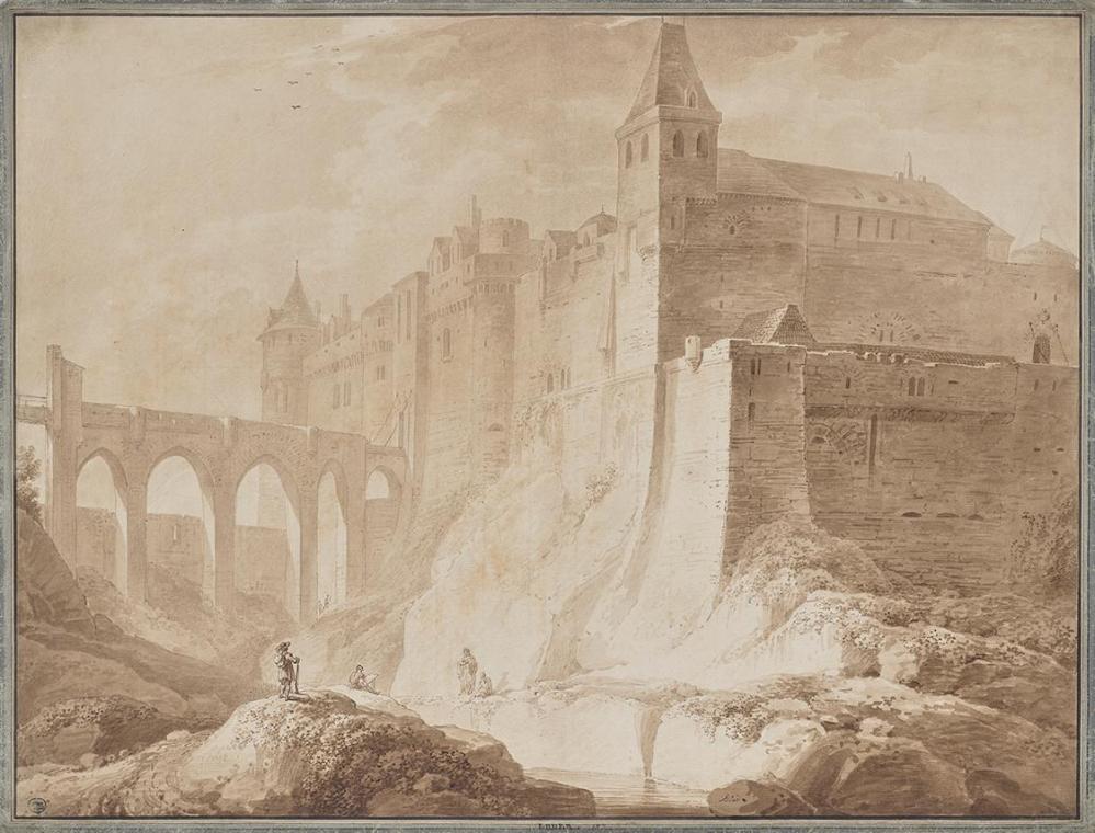 Matthäus Loder, Burgfestung, 1820/1830, Aquarell in Braun auf Papier, 49,5 × 65,3 cm, Belvedere…