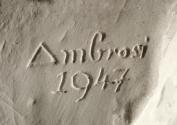 Gustinus Ambrosi, Junger Dichter, Detail: Bezeichnung, 1947, Gips, H: 58 cm, Belvedere, Wien, I…