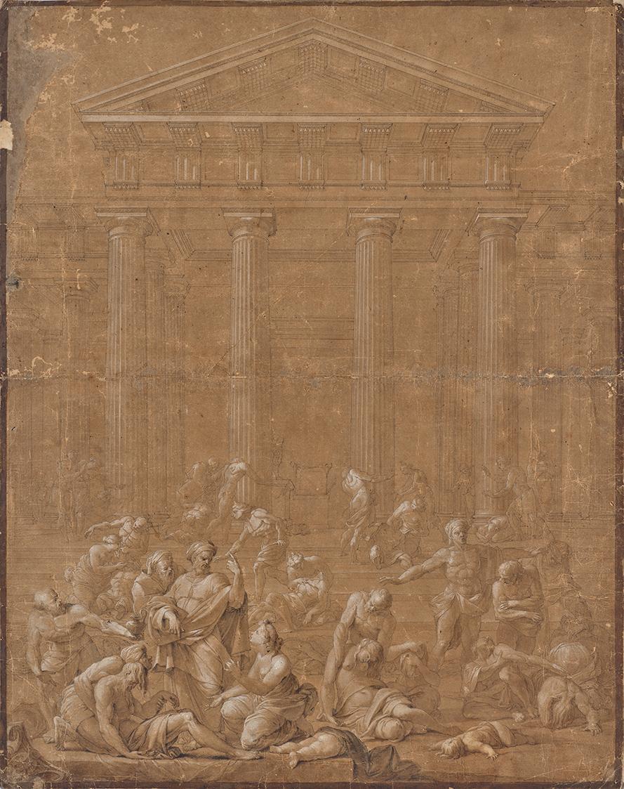 Tempelszene, 1650/1700, Tusche laviert auf Papier, 63 × 50 cm, Belvedere, Wien, Inv.-Nr. SLM 47…