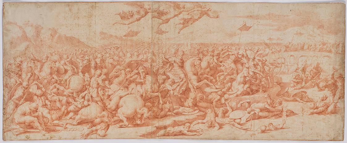 Reiterschlacht am Fluss, 1700/1750 (?), Rötelstift, Papier auf Karton, 33,5 × 82,8 cm, Belveder…