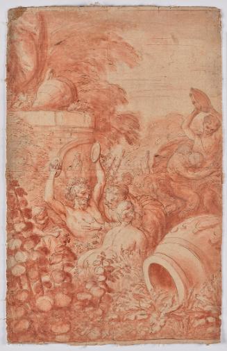 Bacchanal, 18. Jahrhundert, Feder, rot laviert, Papier auf Leinen, 56 × 36 cm, Belvedere, Wien, ...