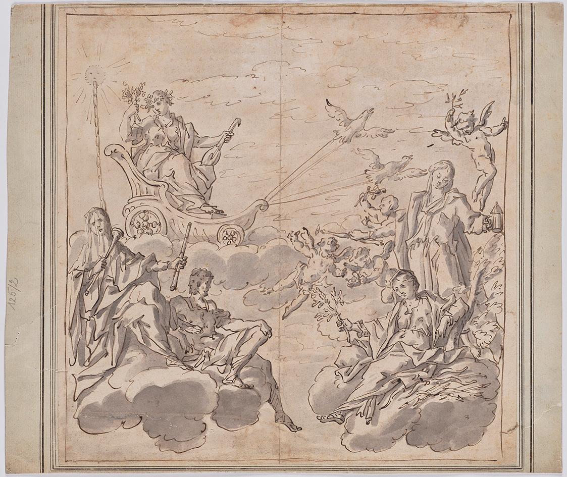 Mythologische Szene, 1680/1740, Feder in schwarz laviert auf Papier, 34,5 × 34,7 cm, Belvedere,…