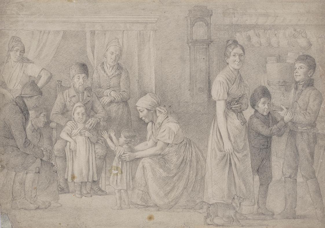 Michael Neder, Besuch der Großeltern, 1850/1860, Bleistift auf Papier, 34,8 × 49,5 cm, Belveder…