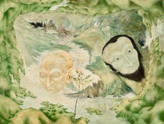Anton Lehmden, Zwei Köpfe in einer Landschaft, 1949-1950, Öl auf Hartfaserplatte, 43 x 57 cm, 1…