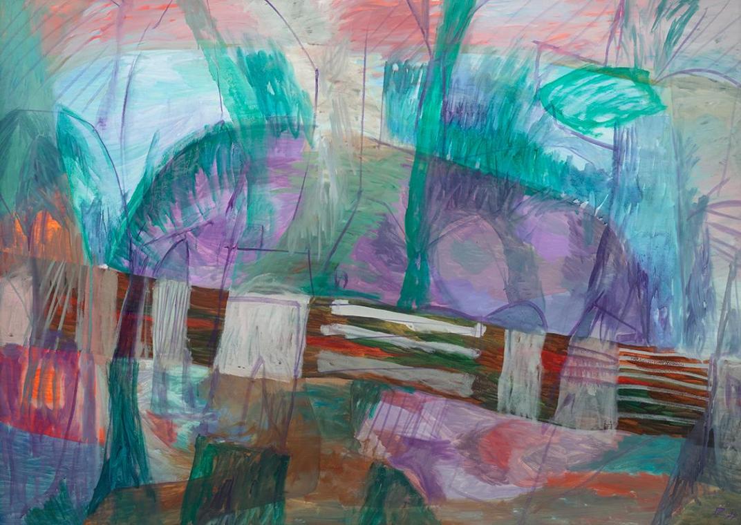 Feri Zotter, Zottergarten, 1977, Öl auf Leinwand, 100 x 140 cm, Artothek des Bundes, Dauerleihg…