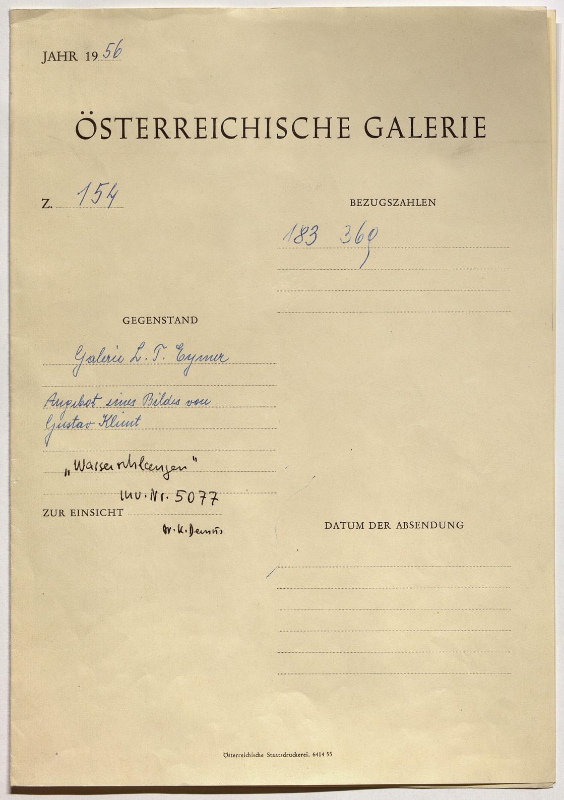Galerie L. T. Eymer – Angebot eines Bildes von Gustav Klimt "Wasserschlangen"