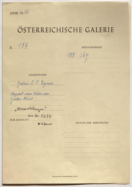 Galerie L. T. Eymer – Angebot eines Bildes von Gustav Klimt "Wasserschlangen"