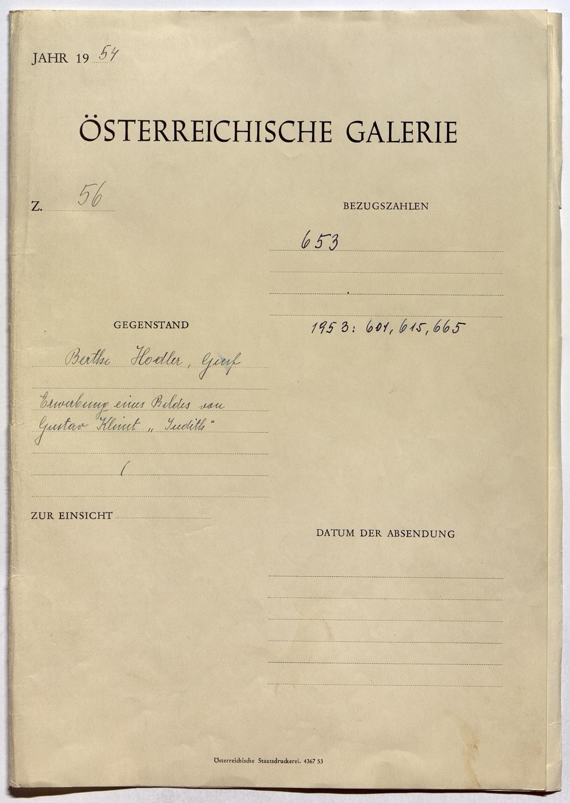 Berthe Hodler, Genf – Erwerbung eines Bildes von Gustav Klimt "Judith"