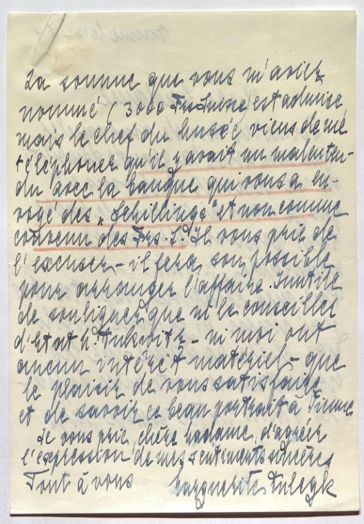 Schreiben von Margarethe Aulegk an Berthe Hodler, Wien