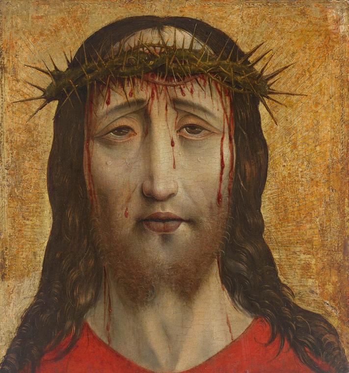 Rueland Frueauf, Christus mit Dornenkrone, Malerei auf Holz, 36,5 × 33,7 cm, Dauerleihgabe aus …