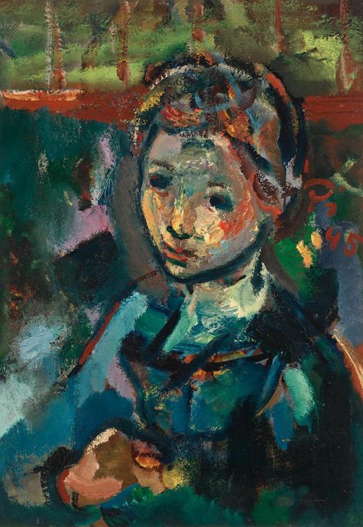 Hans Robert Pippal, Mädchen im Halbprofil, um 1945, Öl auf Leinwand auf Platte, 70 × 50 cm, Bel…