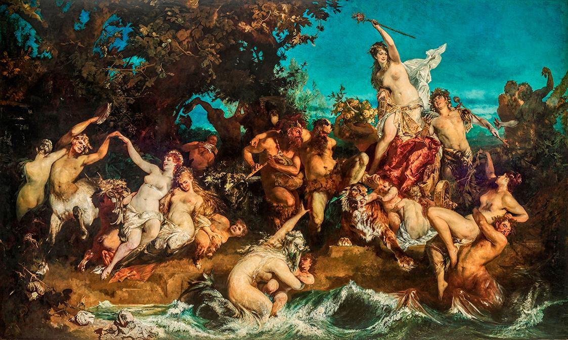 Hans Makart, Bacchus und Ariadne, 1873–1874, Öl auf Leinwand, 476 x 784 cm, Belvedere, Wien, In…