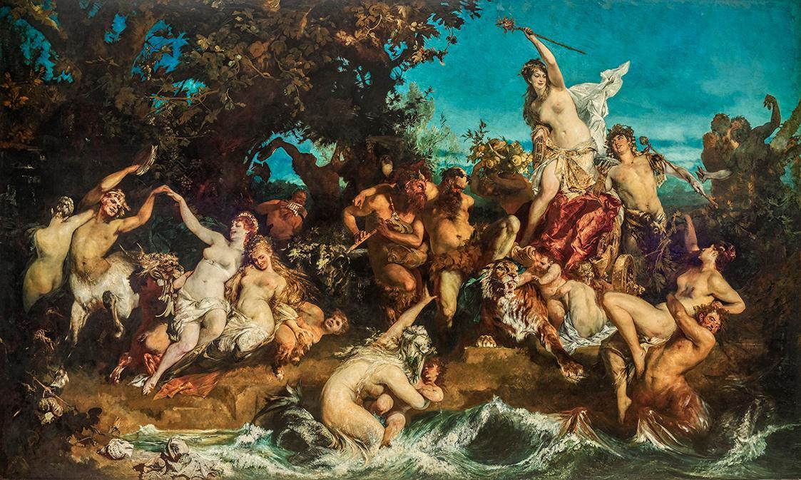 Hans Makart, Bacchus und Ariadne, 1873–1874, Öl auf Leinwand, 476 x 784 cm, Belvedere, Wien, In ...