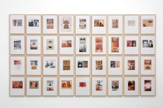 Birgit Jürgenssen, Wörterbuch der Gemeinplätze (Flaubert), 1975–1978, 36 Blätter Papier mit Fot…