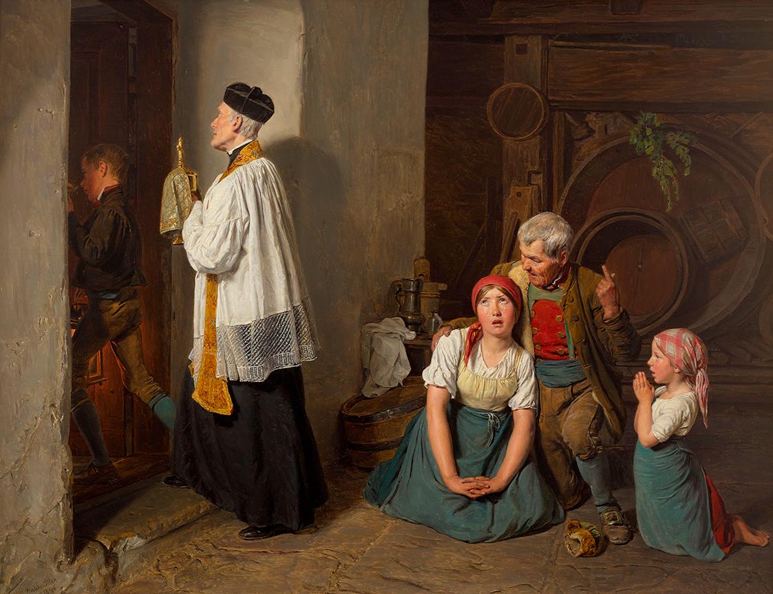 Ferdinand Georg Waldmüller, Die letzte Ölung, 1846, Öl auf Holzplatte, 46,5 × 60,5 cm, Belveder…